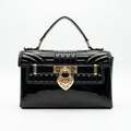 Bolso de Mano para Mujer en Charol con Candado de Corazón - Color Negro
