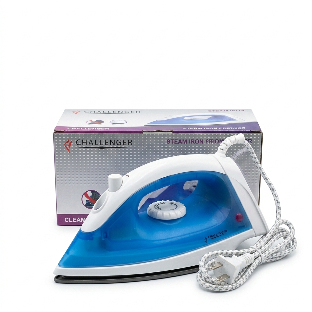 Plancha de Vapor para Ropa CHALLENGER - Base Antiadherente (Azul / Blanco)