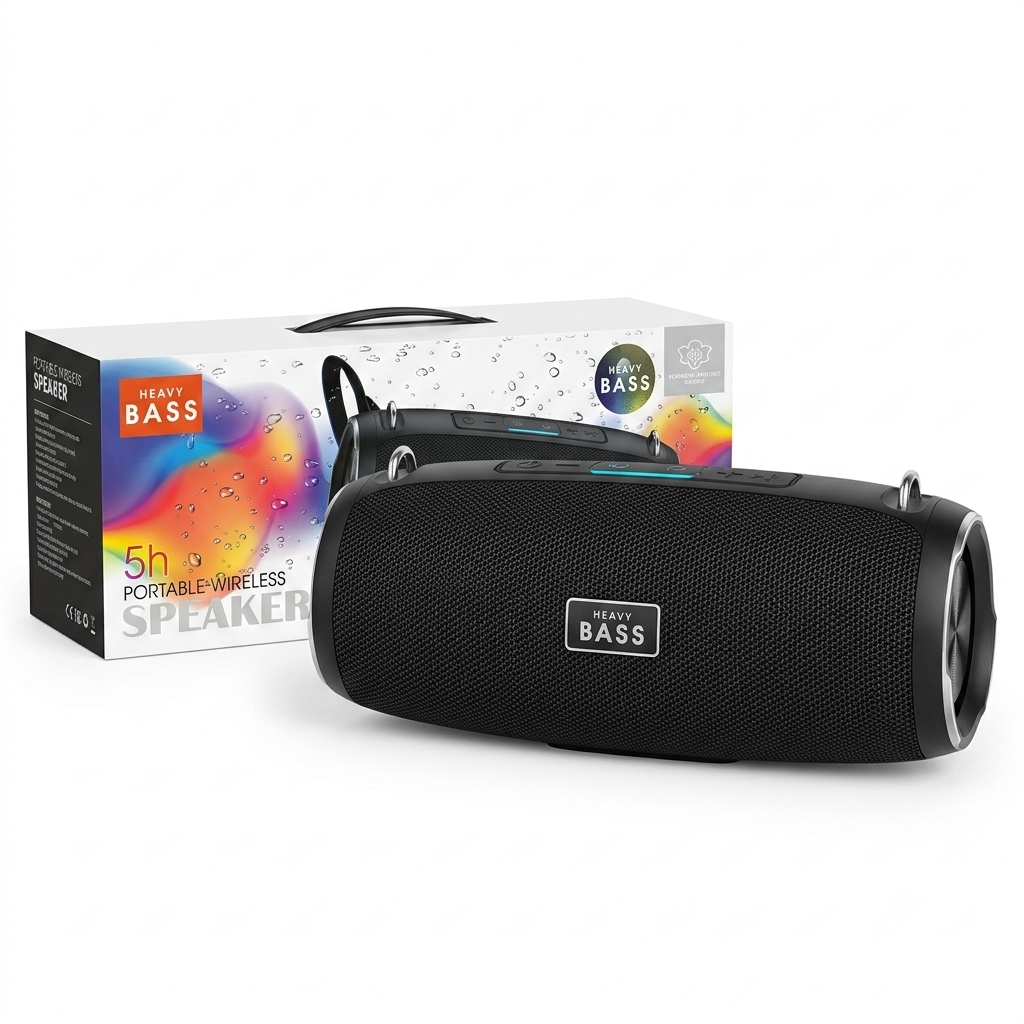 Parlante Inalámbrico Portátil HEAVY BASS - Sonido Estéreo, Batería de 5h y Radiadores Pasivos (Color Negro)