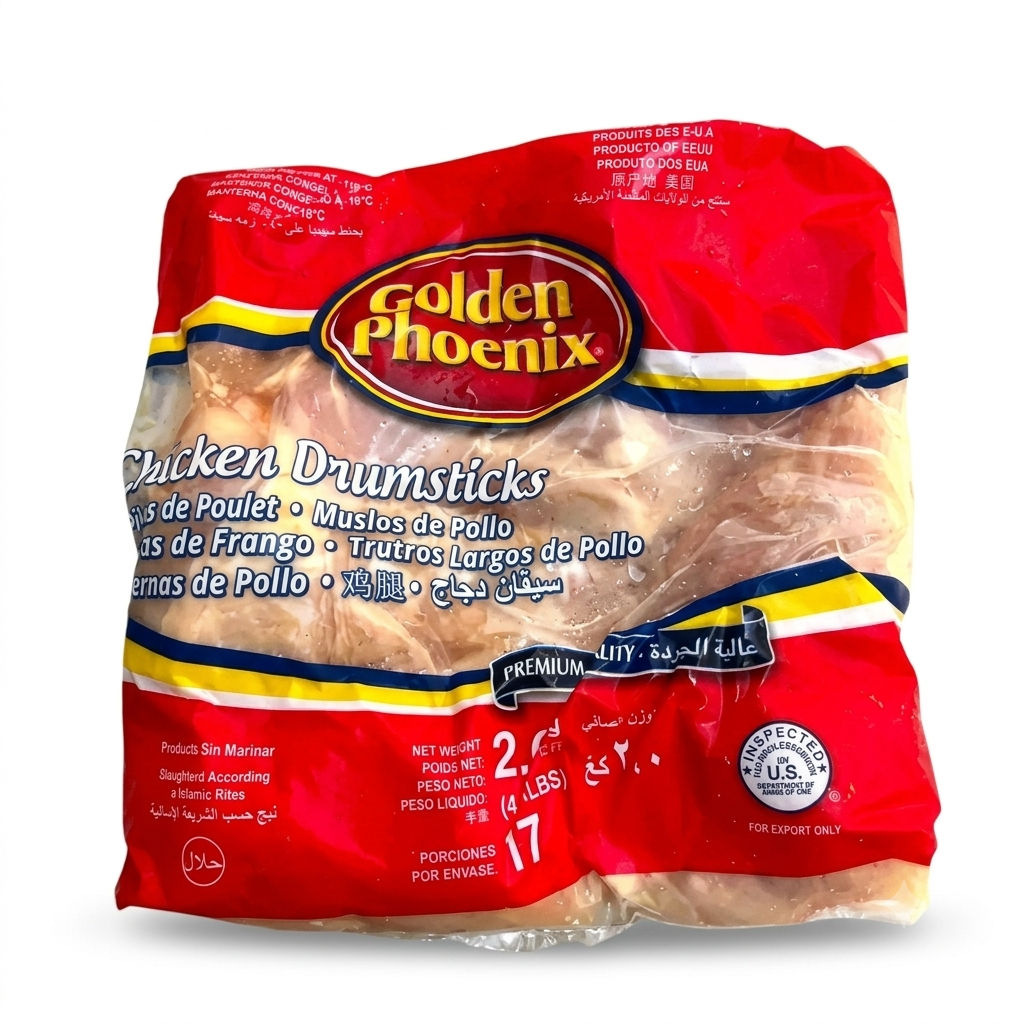 Muslos de Pollo Golden Phoenix 2 kg (4.4 lbs) - Pollo Congelado Sin Marinar (Chicken Drumsticks)