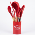 Juego de Utensilios de Cocina de Silicona y Madera - Chef Kitchen Set (Color Rojo)