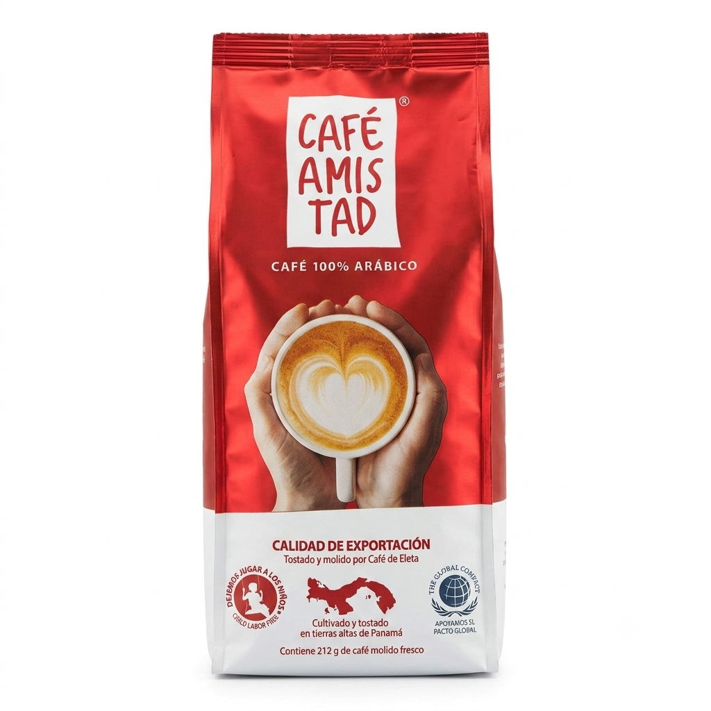 Café Amistad 100% Arábico 212 g - Café Tostado y Molido Fresco Calidad de Exportación (Panamá)