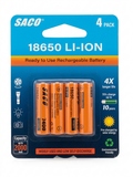 Pack de 4 Baterías Recargables de Litio 18650 SACO - 3.7V (2000 mAh)