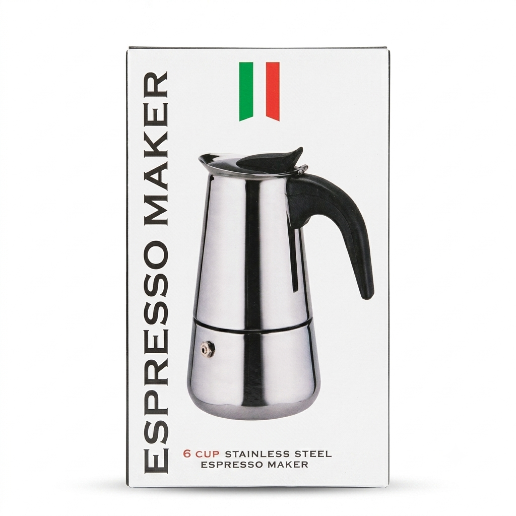 Cafetera Espresso Maker Italiana de Acero Inoxidable - 6 Tazas (300 ml)