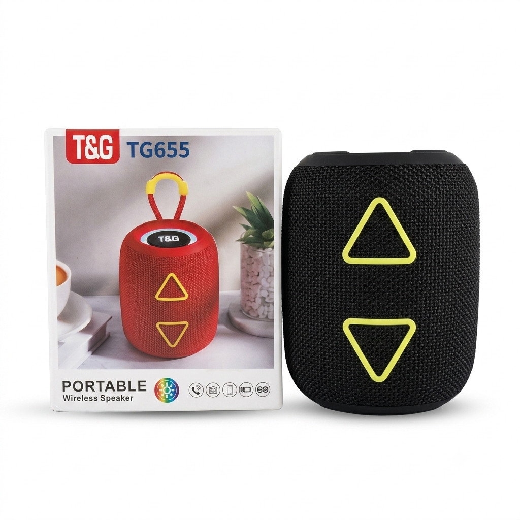 Parlante Inalámbrico Portátil T&G TG655 con Luces RGB y Botones de Silueta Triangular