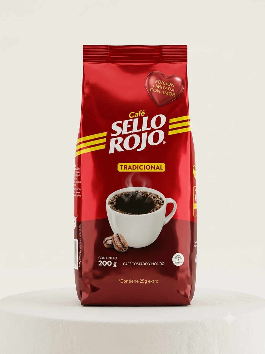 Café Sello Rojo Tradicional 200 g (+25 g extra) - Café Tostado y Molido Colombiano
