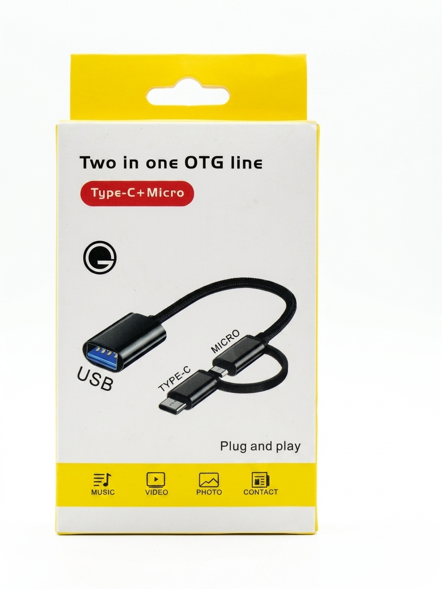 Cable Adaptador OTG 2 en 1 – USB Tipo-C y Micro-USB a USB Hembra (Plug and Play)
