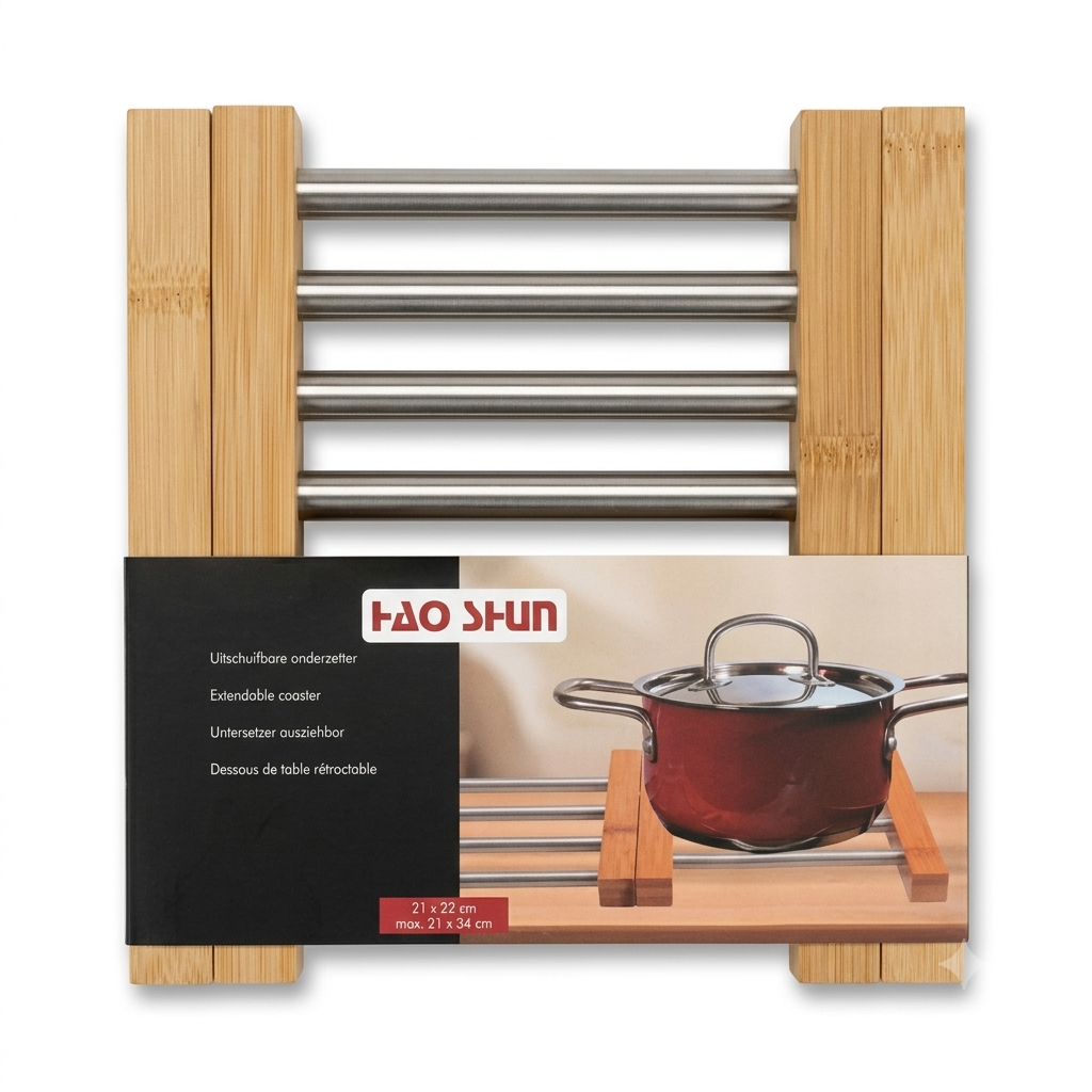 Salvamanteles Extensible de Bambú y Acero Inoxidable - HAO SHUN
