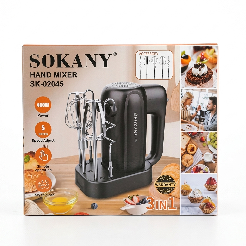 Batidora de Mano Eléctrica SOKANY® SK-02045 - 400W (5 Velocidades / 3 en 1)