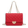 Bolso de Hombro Acolchado para Mujer con Cadena Metálica - Color Rojo
