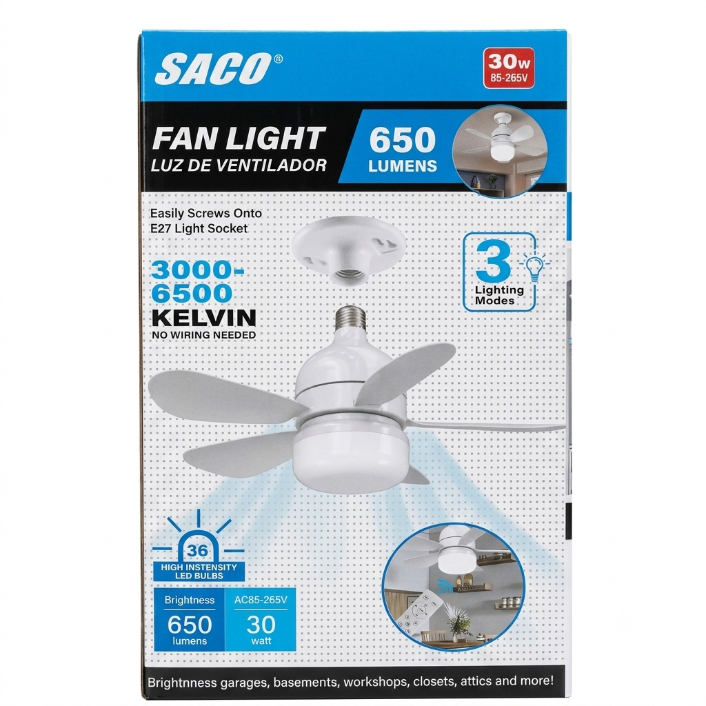 Lámpara Ventilador de Techo LED SACO® - 30W / E27 (650 Lúmenes)