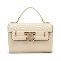 Bolso de Mano para Mujer en Charol con Candado de Corazón - Color Beige / Crema